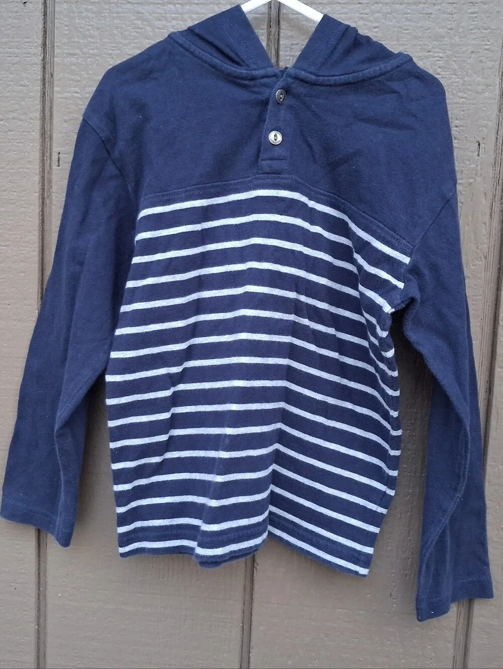 The Children's Place Navy & White Striped Hooded Long Sleeve Top Size 4T (XS)